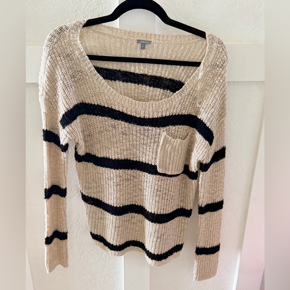 Charlotte Russe Beige and Black Striped Scoop Neck Sweater